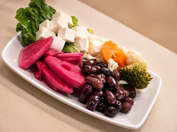 Cheese olives pickles plate