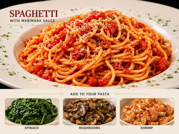 Vegetarian spaghetti with tomato sauce and fresh herbs