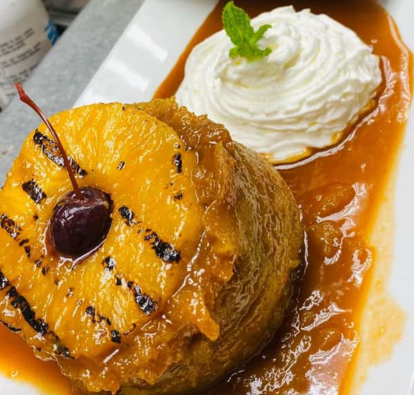 pineapple upside-down cake with whipped cream