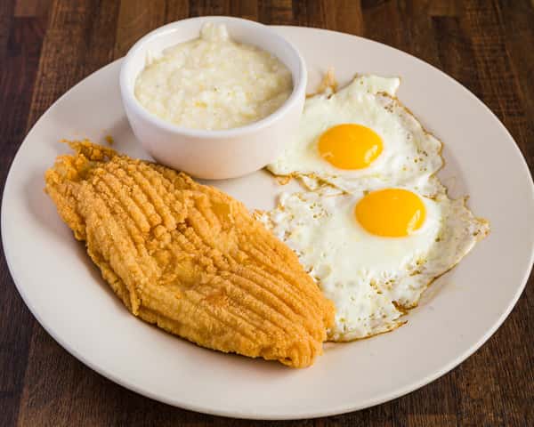2 Eggs with Fish and Grits