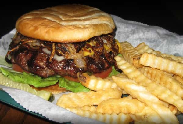 a cheeseburger and a side of french fries