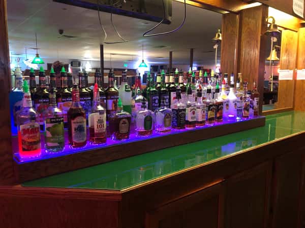 bar with various alcoholic drinks