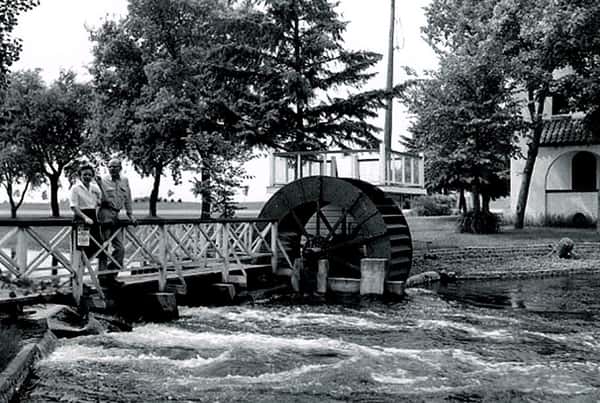 Bridge and waterwheel