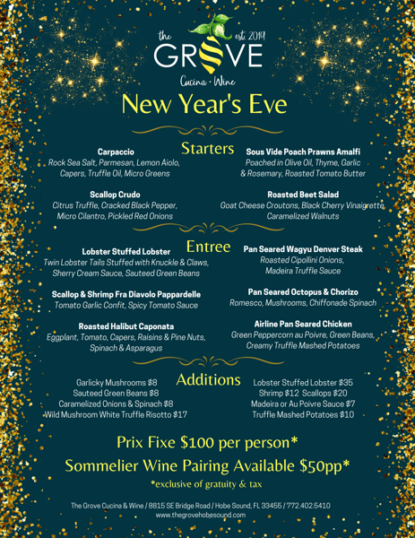 New year s eve dinner the grove