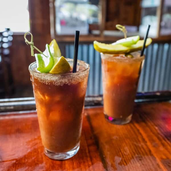 2 bloody mary cocktails on the bar