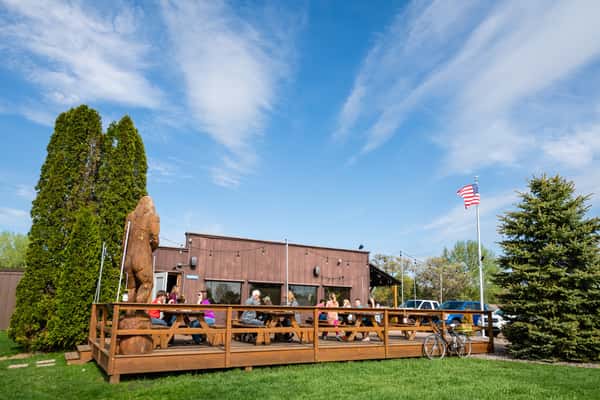 An exterior view of the patio seating
