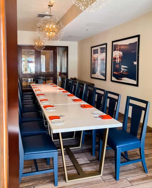 Long dining tables setup for a private dining event