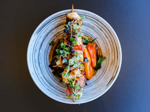 Artfully plated seafood dish