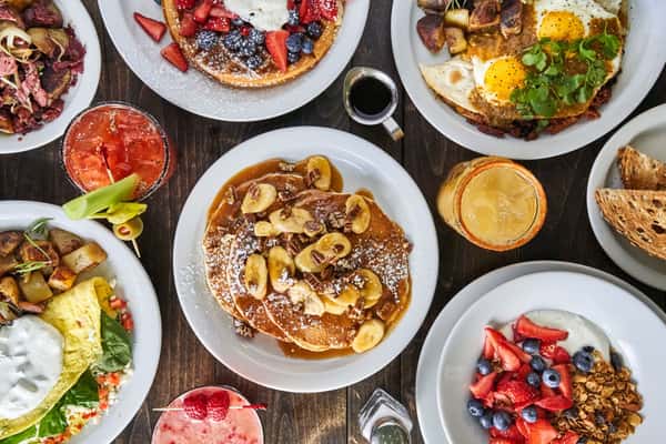 assorted breakfast dishes