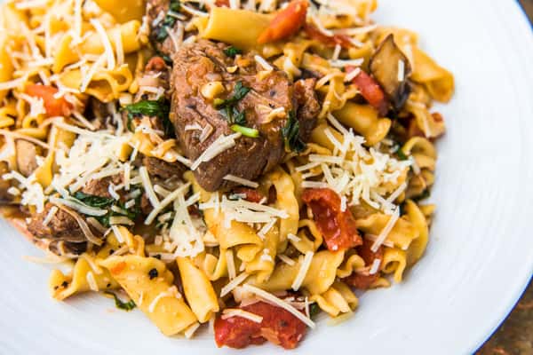 Penne with Beef Shoulder Tenderloin and Portabella Mushrooms