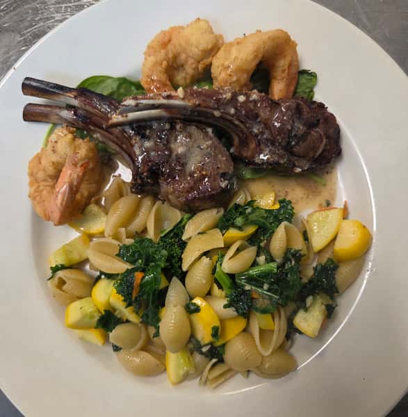 Grilled Lamb Chop with Fried Shrimp