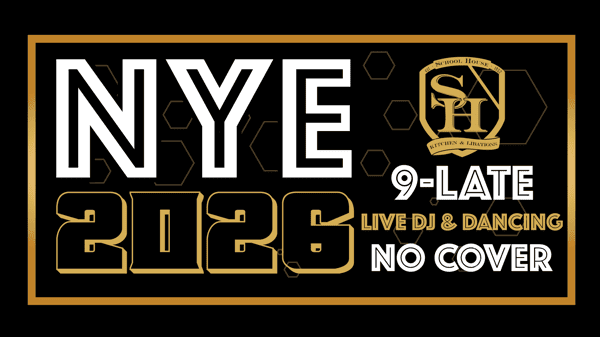 Event Image with text: NYE 2026, 9-Late, Live DJ & Dancing, No Cover