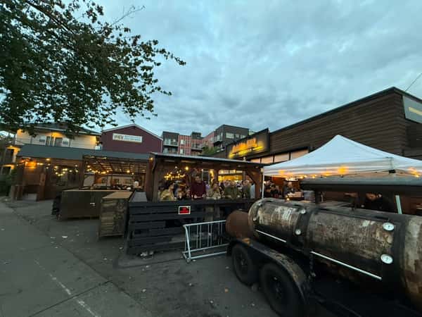 Outsider BBQ and Beer Garden patio and smoker trailer in Frelard, Seattle