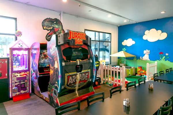 Family friendly restaurant with arcade games and child play area