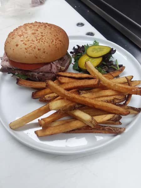 Classic Hamburger: local certified angus beef made daily with a side of our hand cut fries