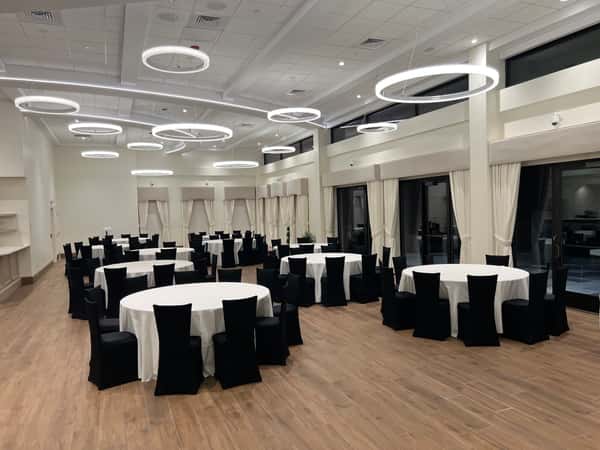 set up with black chair covers