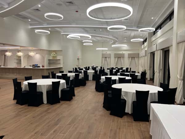 set up with black chair covers