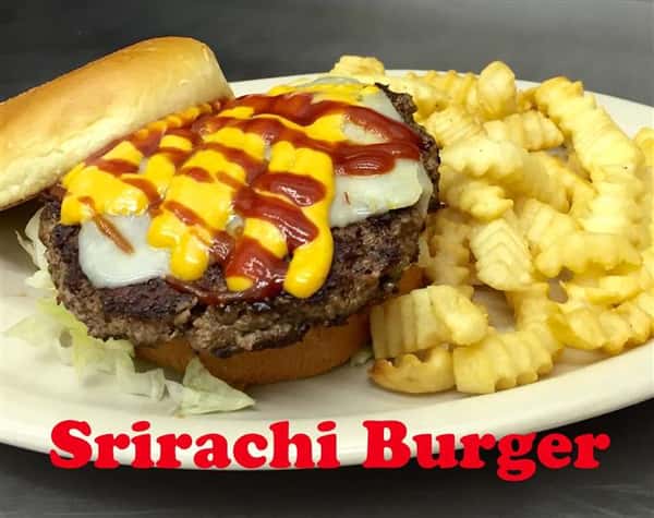 Srirachi Burger with French Fries