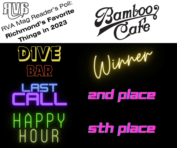 A graphic showing Bamboo Cafe was named favorite Dive Bar, placed 2nd for favorite Last Call, and placed 5th for favorite Happy Hour