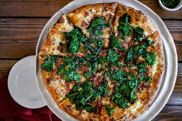 Garlicky Spinach & Bacon Pizza