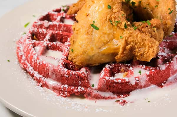 Fried Chicken and Red Velvet Waffle