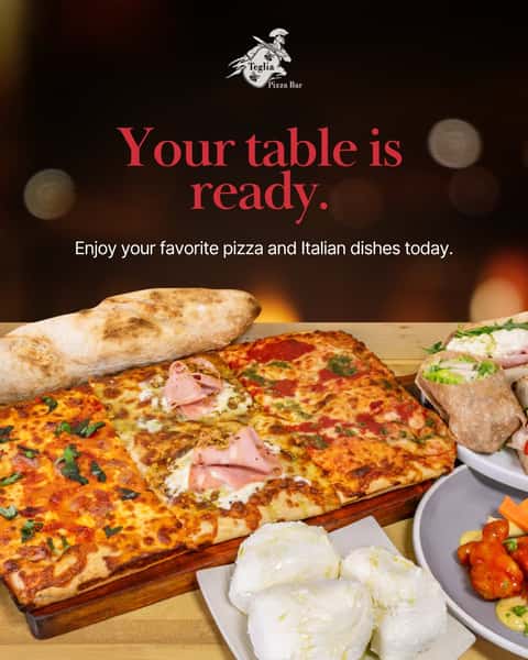 Your table is ready. 🍕 Pull up a chair and enjoy your favorites — from our Roman pan pizzas to handmade pastas and everything in between. Come see us at Teglia!
Visit our website to view our menu.