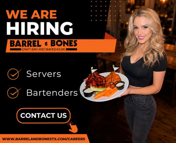 Ready to join the B&B family?! If you share our love for the art of great Texas BBQ, craft cocktails and are passionate about delivering exceptional service, we want to meet you! Apply online to interview with our leadership team, learn more about our culture and don't miss your chance to be a part of the crew! For more information, visit: www.BarrelandBonesTX.com/careers