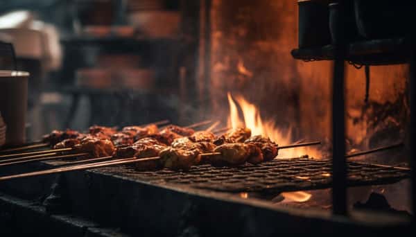 Grilled meat skewer gourmet meal