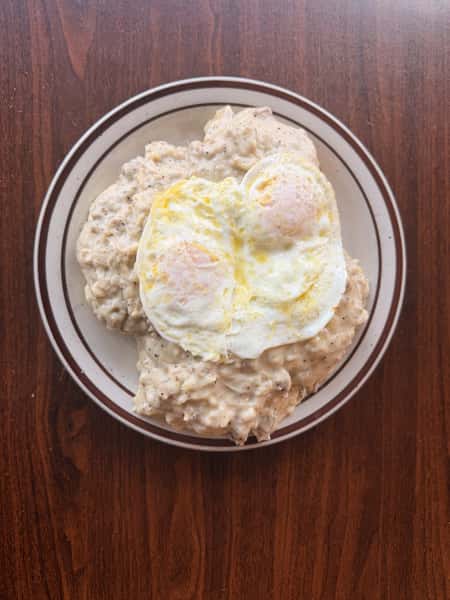 Fried Eggs Over Biscuits & Gravy