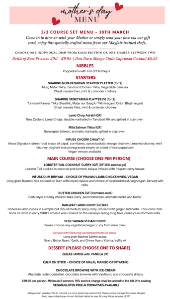 mothers day menu