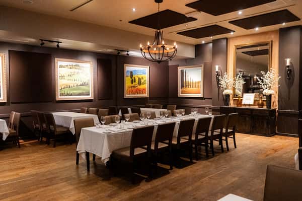 private dining room with tables and chairs for events