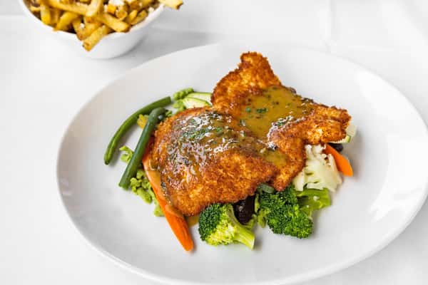 Crispy Jidori Chicken Schnitzel With Maitake Mushrooms