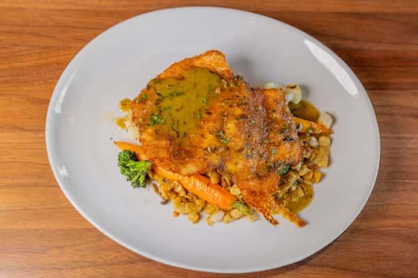 Crispy Jidori Chicken Schnitzel With Maitake Mushrooms