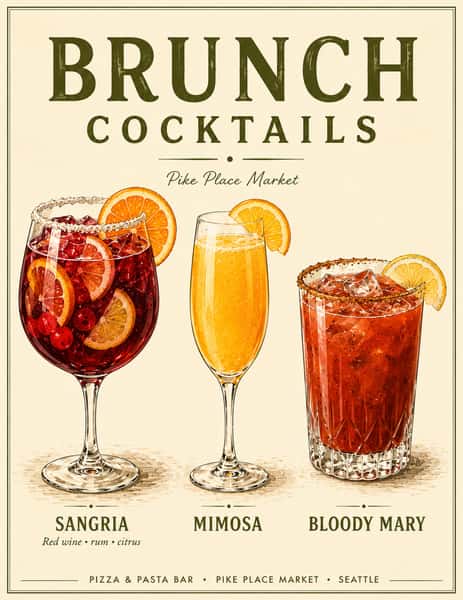Illustrated spritz cocktails garnished with citrus slices in a vintage inspired beverage advertisement.