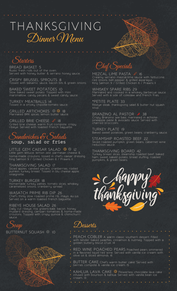 THANKS GIVING MENU