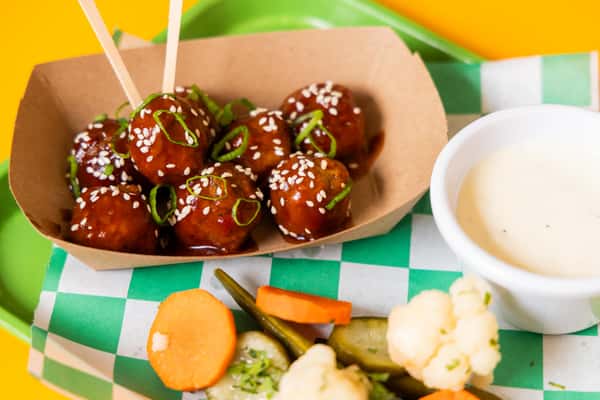 BBQ Sticky Meatballs & Blue Cheese Dip