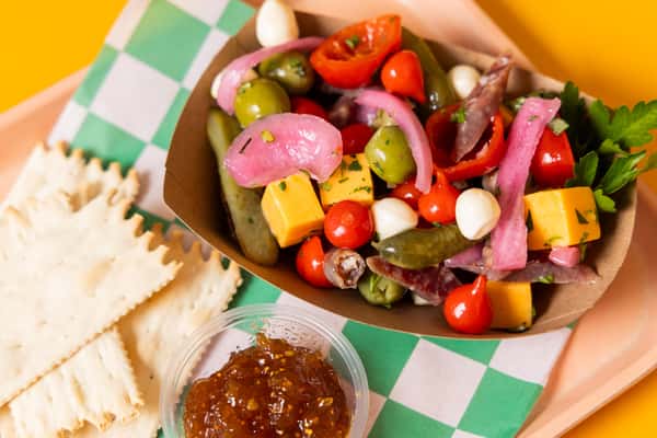Marinated Charcuterie Salad w/ Crackers & Jam