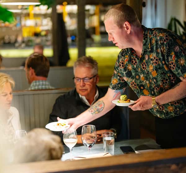 Staff serving food