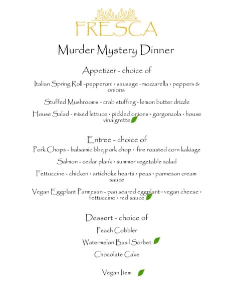 mystery dinner menu