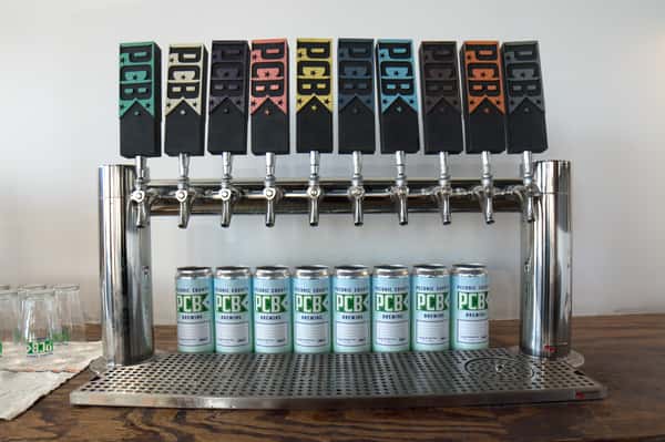 tap handles and beer cans