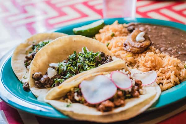 tacos, rice and beans