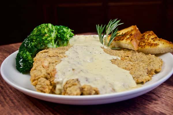 country fried steak with broccoli