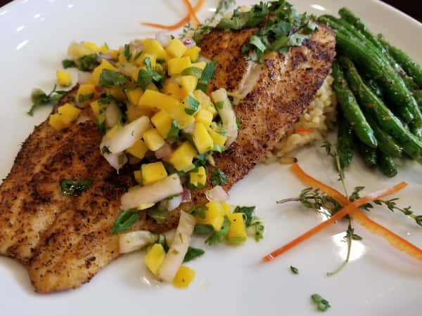 salmon with mango topping