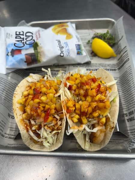 Peach BBQ Shrimp Tacos