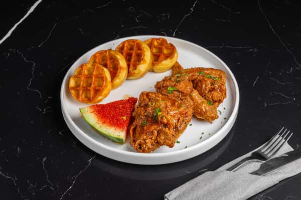 Honey Hot Fried Chicken and Waffles