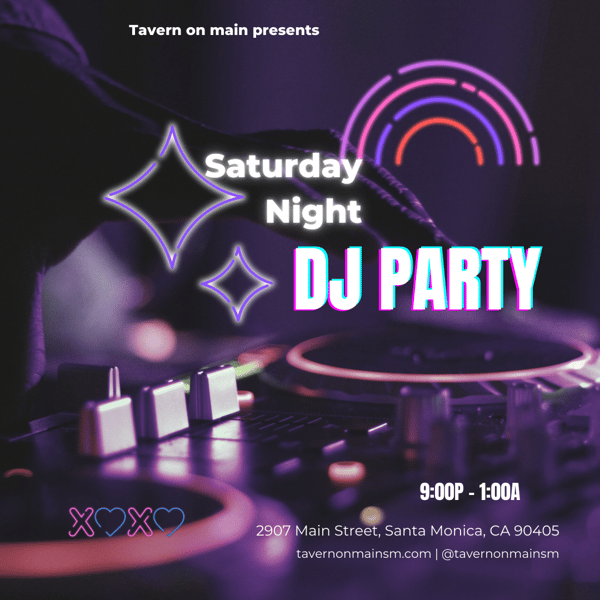 Saturday Night DJ Party, turntables, soundboard, 9p-1a