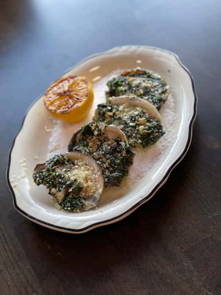 Grilled Spinach and Bacon Oysters