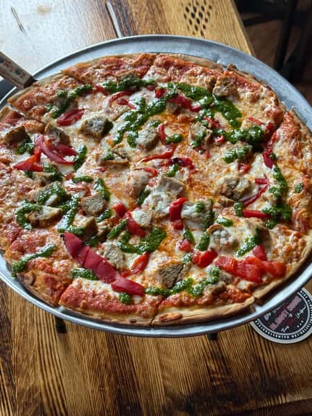 Meatball and Pesto Pizza
