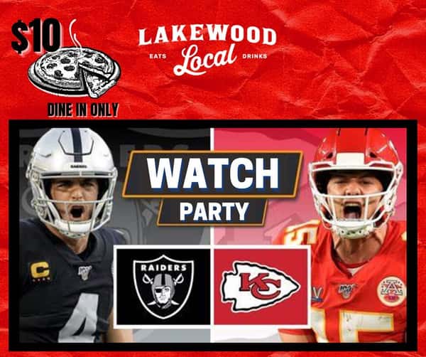 Lakewood Local watch party! $10 pizza 🍕all night! Beautiful night on the patio to watch the game. #lakewoodlocal #lakewoodlocalkc #local #watchparty #kcmo #chiefs