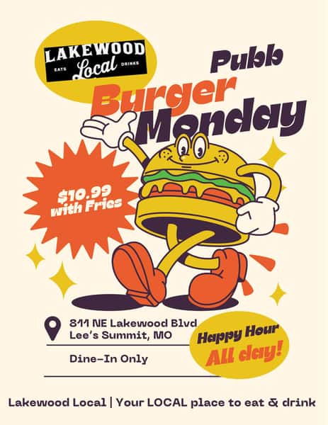 join us for burger day and all day happy hour!!!